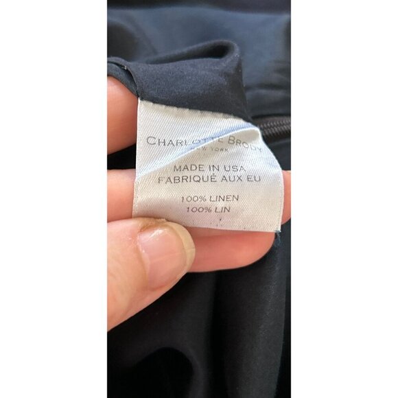 CHARLOTTE BRODY Cropped Pants Wide Leg Linen Lined Zip Navy Blue Size 8 - Picture 8 of 9